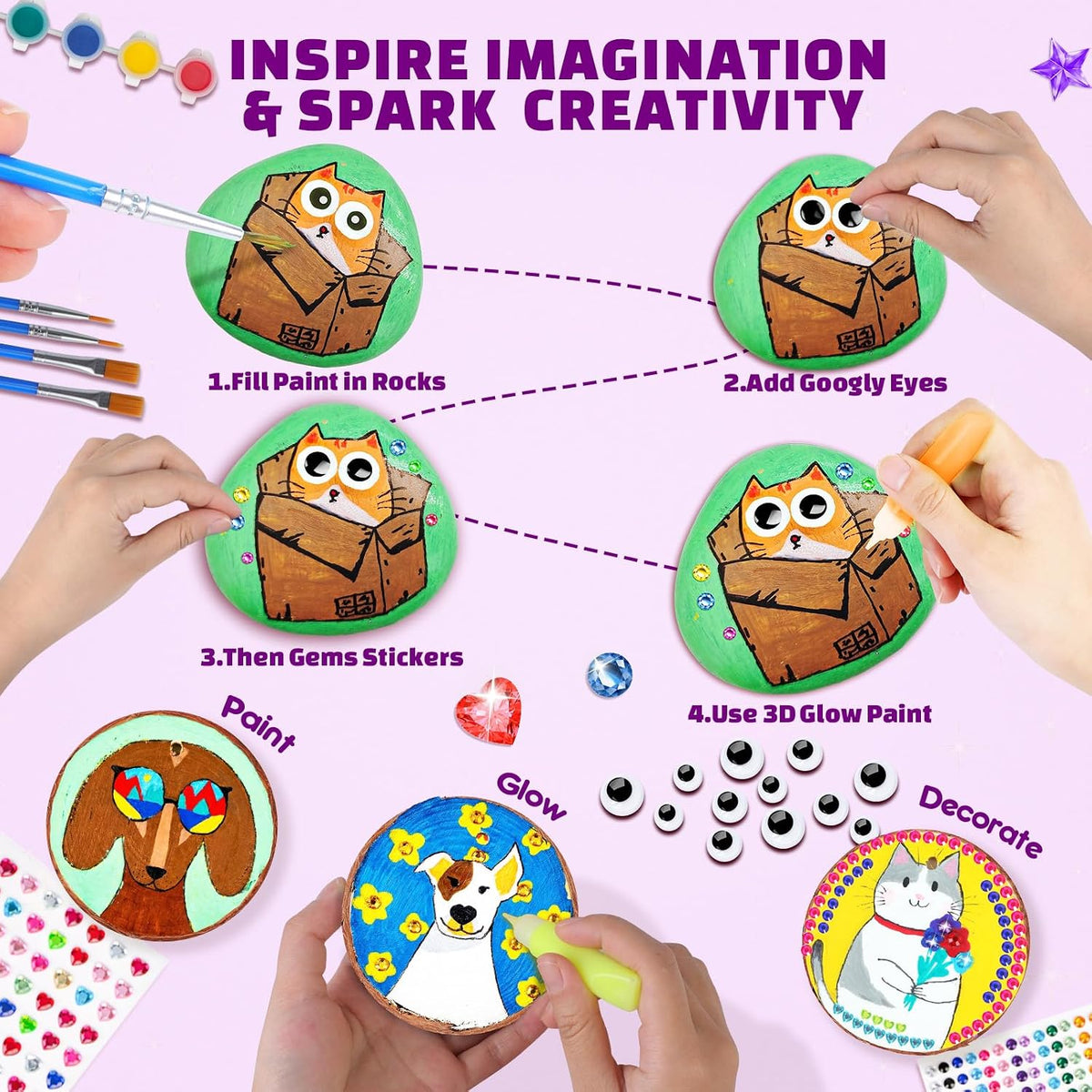EPUMP Glow in the Dark Wooden Painting Kit for Kids - Wooden & Rock Painting Kit - image 4