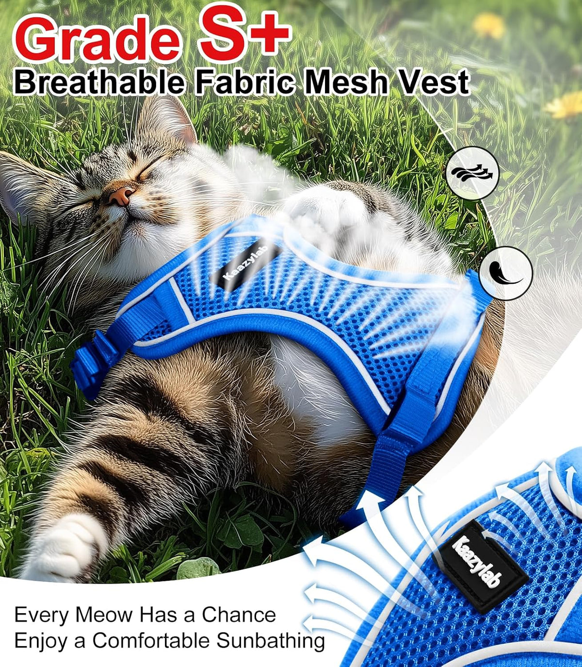 Cat Harness and Leash for Walking Escape Proof Soft Adjustable Cat - Blue / XS (4-6lb) - image 3