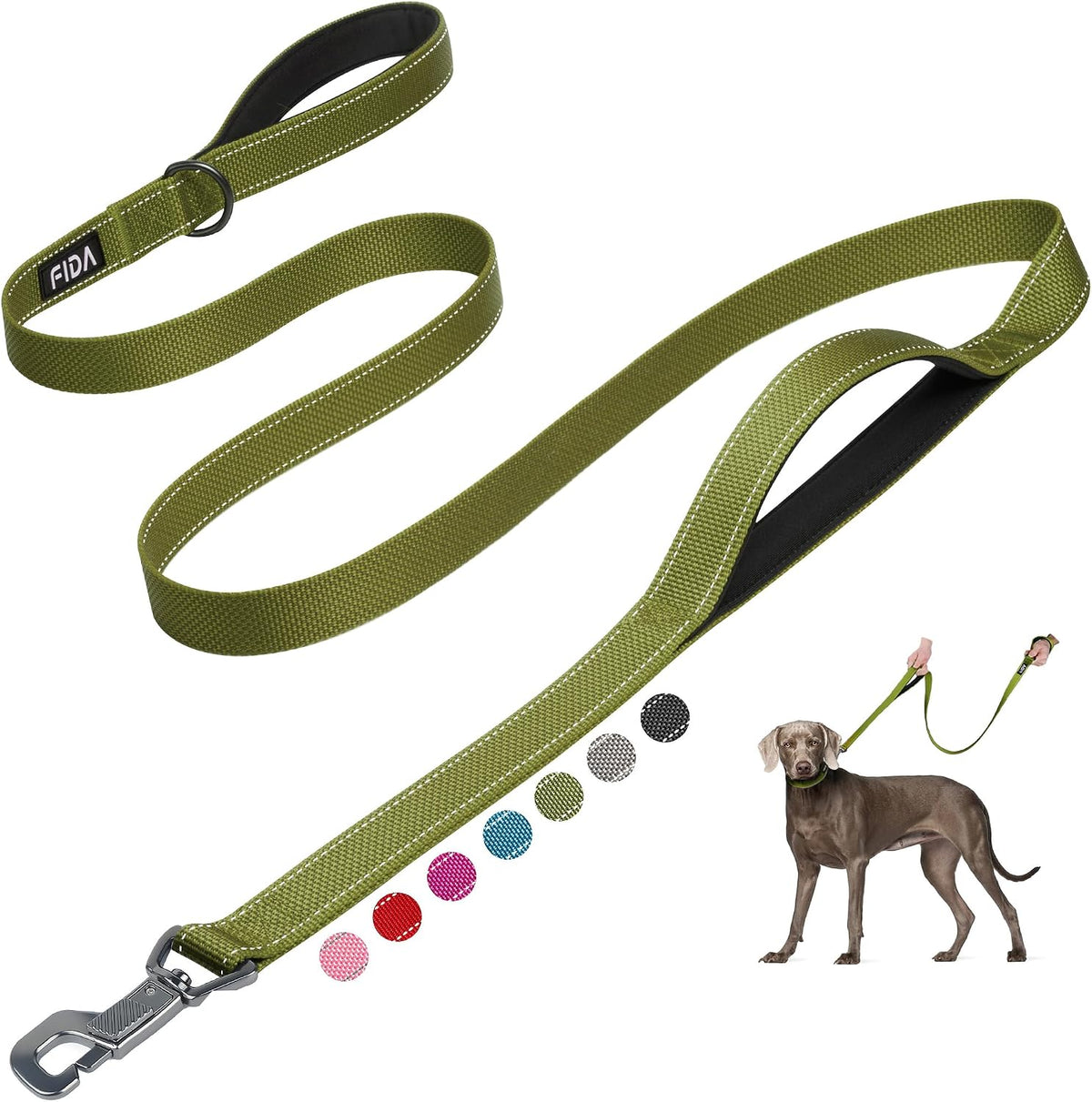 Fida Heavy Duty Dog Leash for Medium Large Dogs - 6 Feet (Pack of 1) / Green