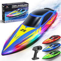 Cirmine 10 inch RC boat with colorful LED lights on the water