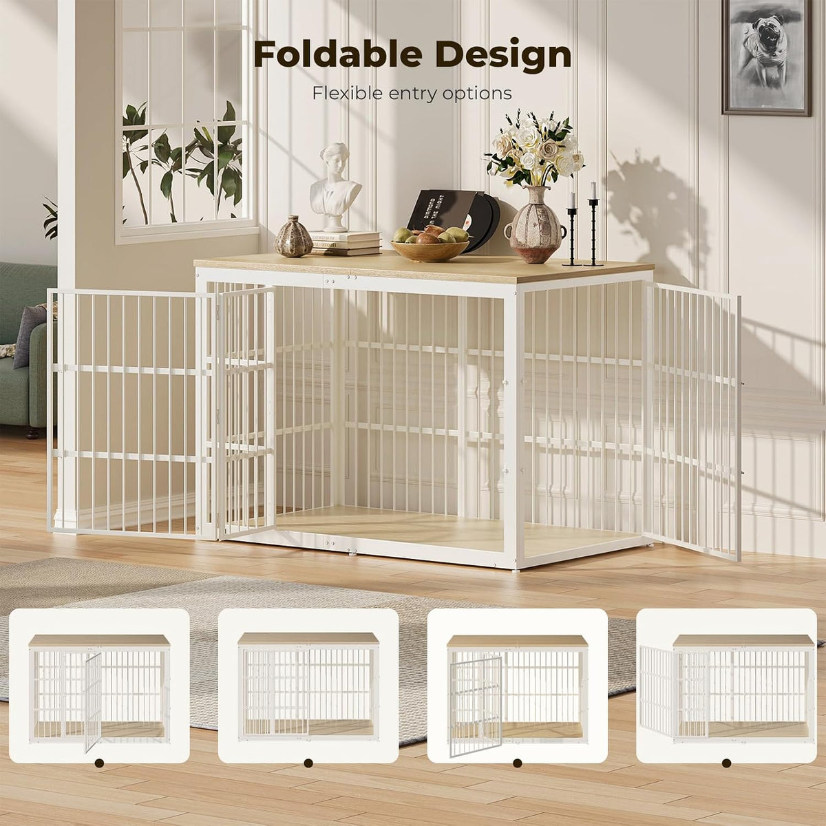 Lyromix 54" Dog Crate Furniture with Foldable Door - Natural Beech / 53.8"L x 31.9"W x 37.2"H - image 2