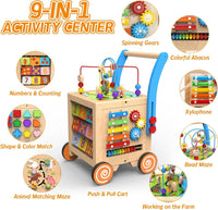 9-in-1 Wooden Activity Cube Walker for 1 Year Old - Neutral - image 2