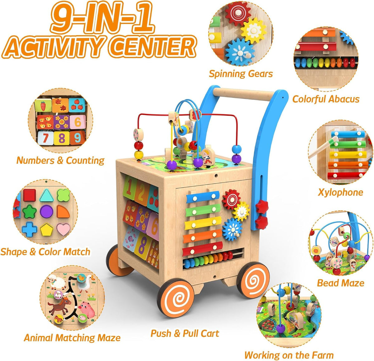 9-in-1 Wooden Activity Cube Walker for 1 Year Old - Neutral - image 2