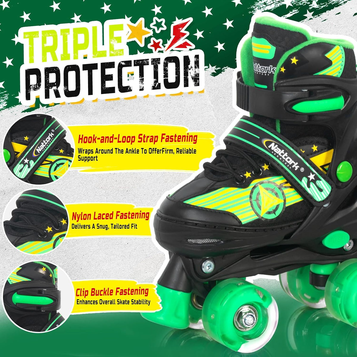 Kids Roller Skates for Boys - Star Green / X-Small(7C-9C) - image 4