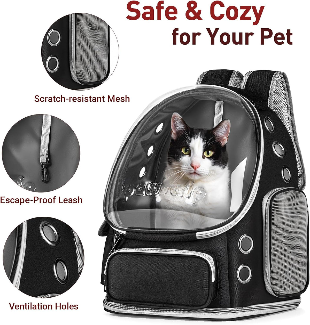Cat Backpack Carrier Clear Bubble Window for Cats & Small Dogs up - Black - image 3