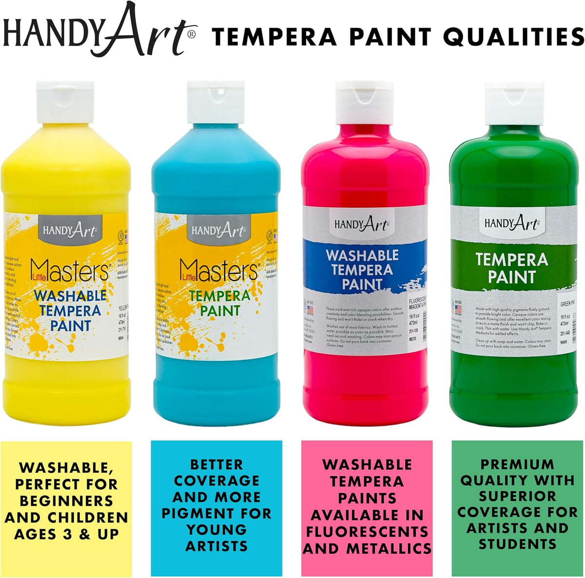 Handy Art metallic gold tempera paint in a 16 oz pint squeeze bottle with flip cap - view 10