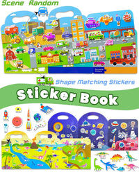 Walenced Reusable Sticker Book, Stickers for Kids - Dinosaur+Vehicle+Space - image 3