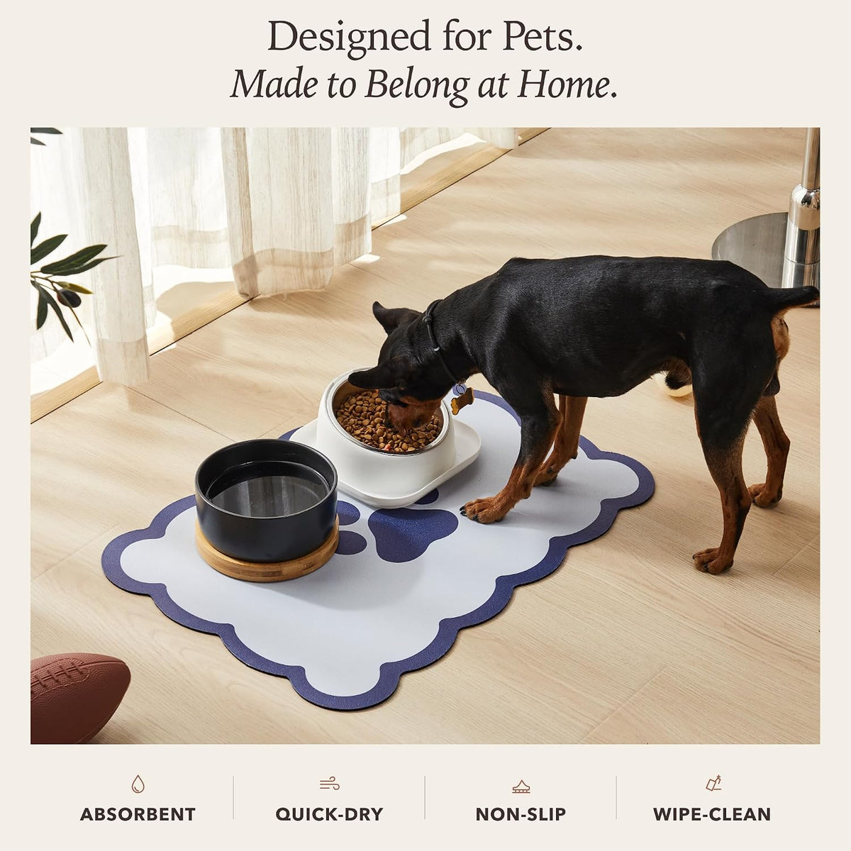 Scalloped Dog Feeding Mat, Beige White, 14" X 19” – Essentials for Dogs - Navy / 19"L x 14"W - image 3