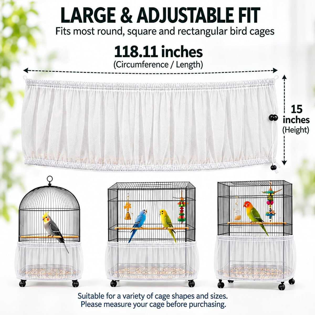 Bird Cage Net Cover Seed Catcher - White / 118 x 15 Inch/ 300 x 37 cm - image 2
