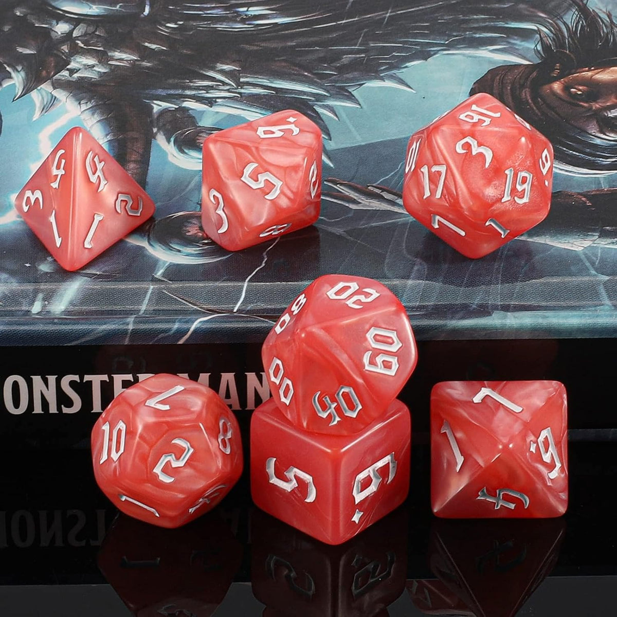 QMAY DND Dice Set - 7Pcs Blue Mix White Polyhedral Dice with Black Dice Bag – Fun for Kids & Family - Pink and White - image 4