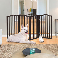 Pet Gate, 3-Panel Indoor Foldable Dog Fence for Stairs, Hallways - Brown / 4 Panel - image 2