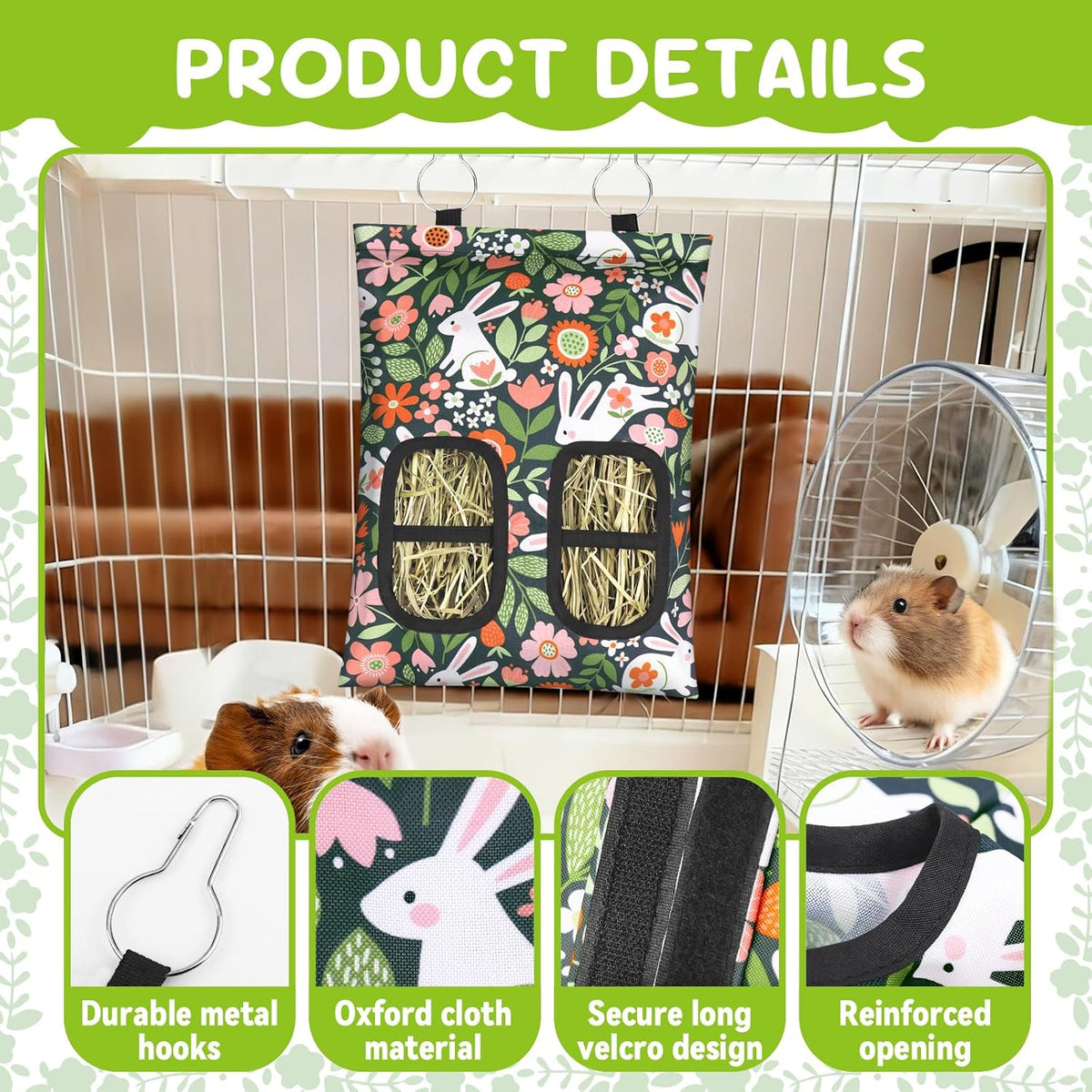 3 Pcs Rabbit Hay Feeder Bag - 11.8"×8.7" / Green,Yellow,Blue - image 3