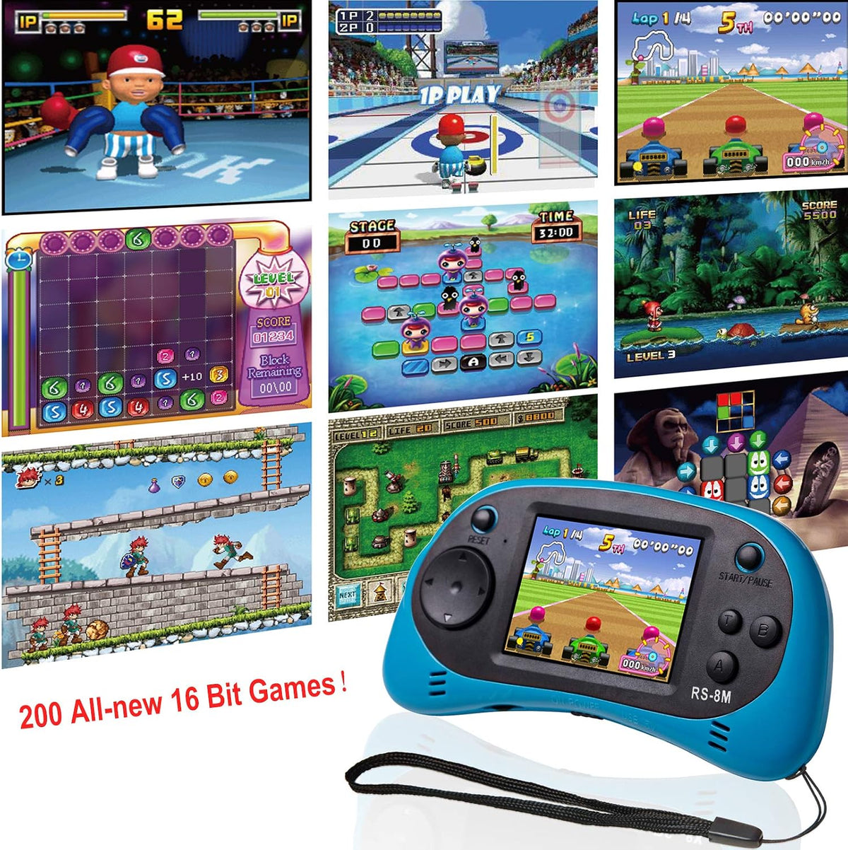 EASEGMER kids handheld game console RS-8M with 2.5 inch screen in blue - view 5