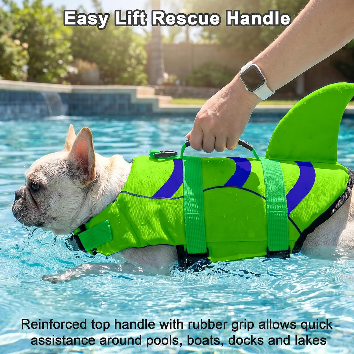 Fragralley Shark Dog Life Jacket - Medium / Green-Wave Shark - image 4