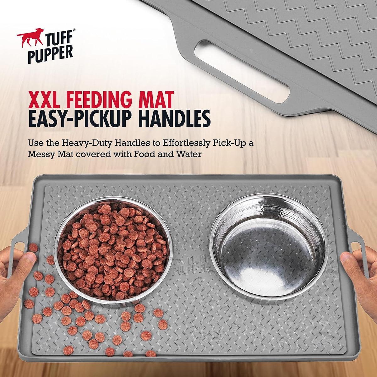 Tuff Pupper 36x24 XXL Dog Feeding Mat for Food and Water - Gray / Medium - 22" x 16" - image 4