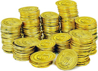 The Dreidel Company plastic gold coins, 50 pack of pirate doubloons for party favors - view 3
