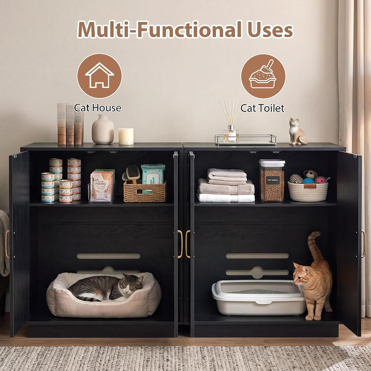 Gitelsnour 30.9'' Litter Box Enclosure Furniture, Hidden Storage - 27.6'' L x 17.7'' W x 31.3'' H / Black - image 2