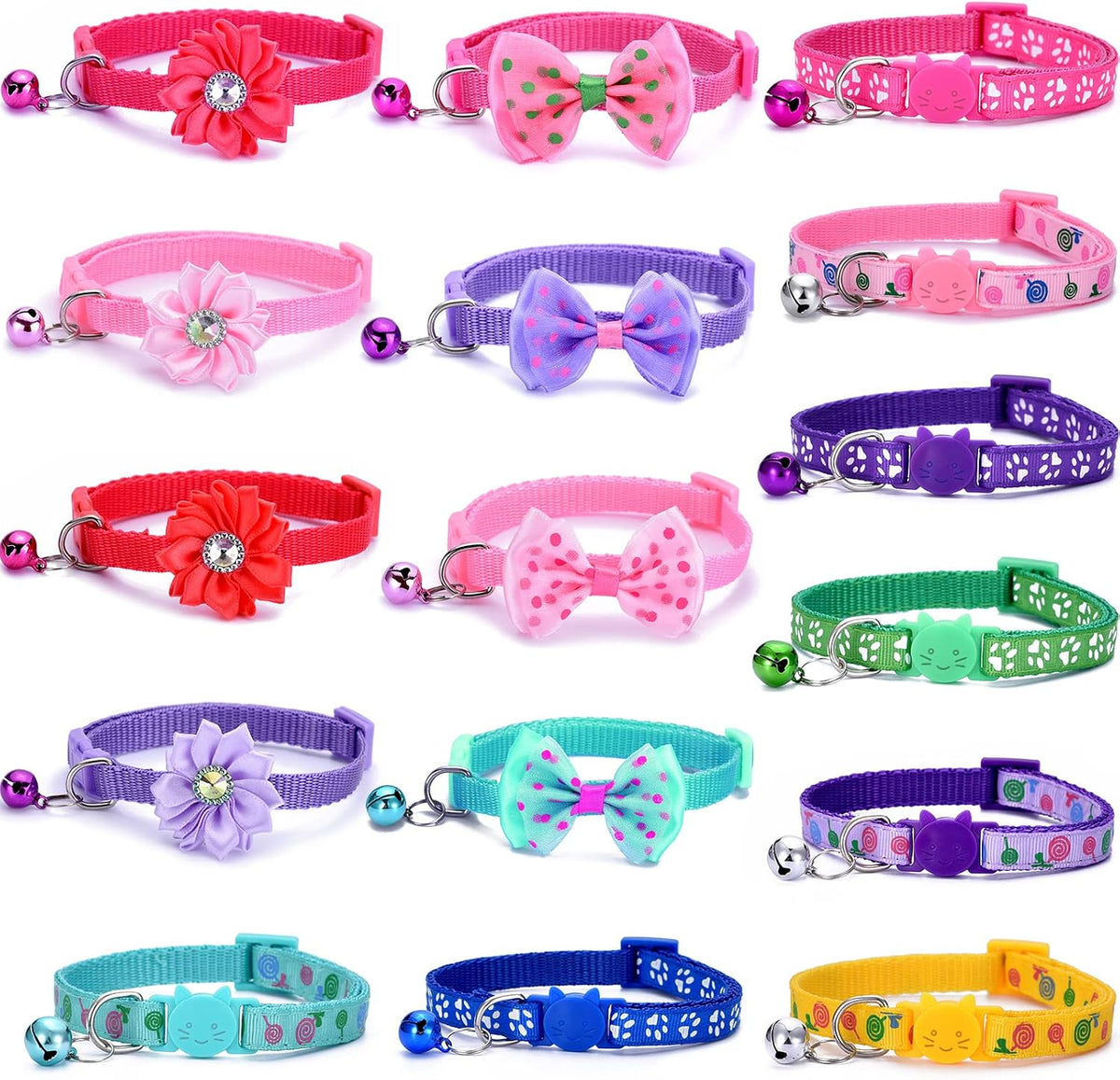 16 PCS Cute Cat Collars Breakaway with Bell for Boy Cats and Girl - #1-Multicolor