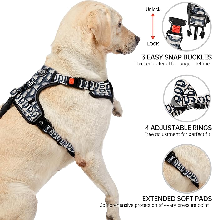 NESTROAD No Pull Dog Harness,Adjustable Oxford Dog Vest Harness with Leash,Reflective No-Choke Pet Harness with Easy Control Soft Handle for Large Dogs(X-Large,Vintage Blue)