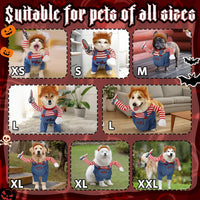 T2Y Chucky dog costume in denim with wig and detachable felt knife for large dogs - view 2