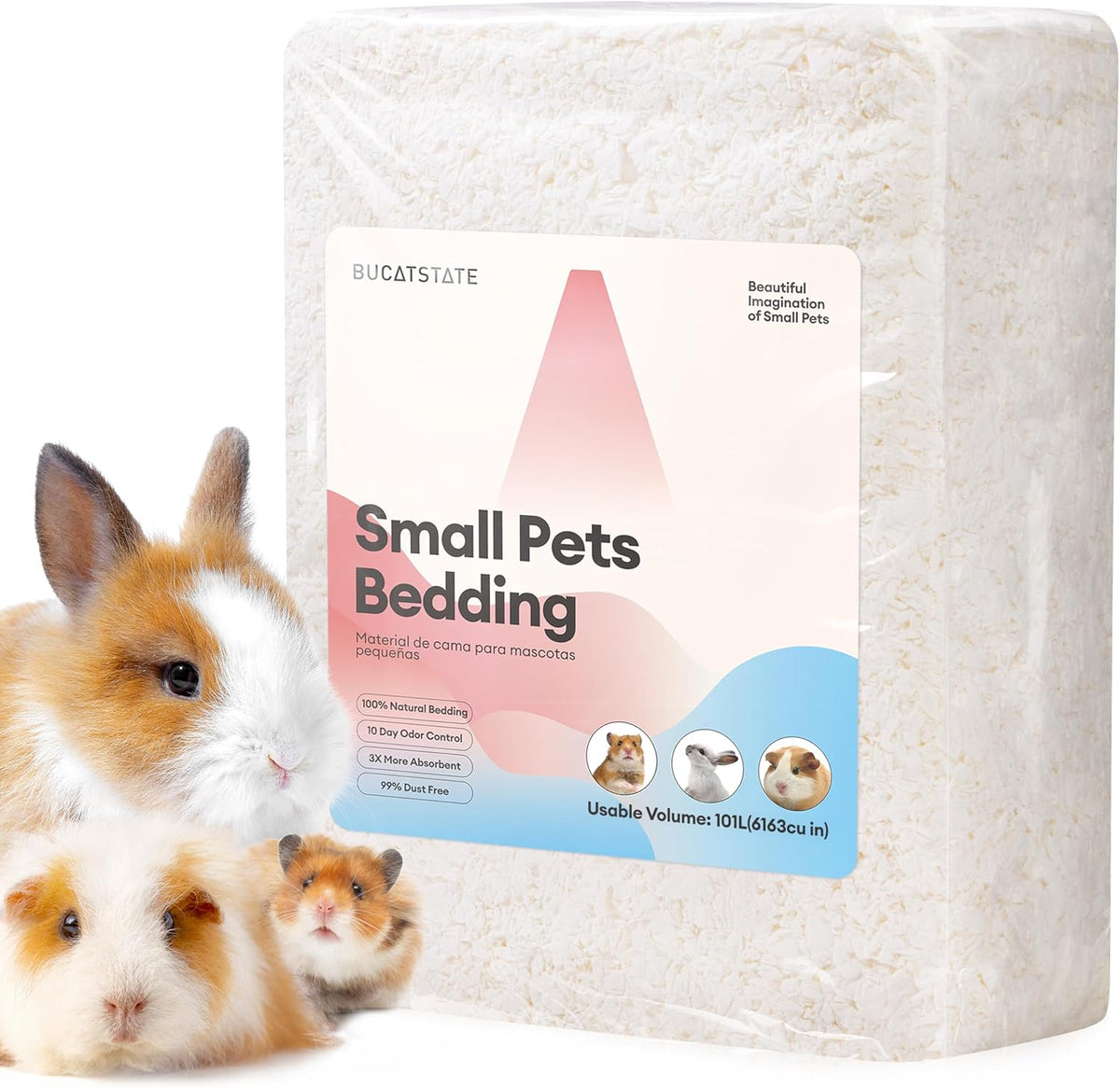 BUCATSTATE Hamster Bedding 15L, 99% Dust-Free Paper Bedding - White / 101L
