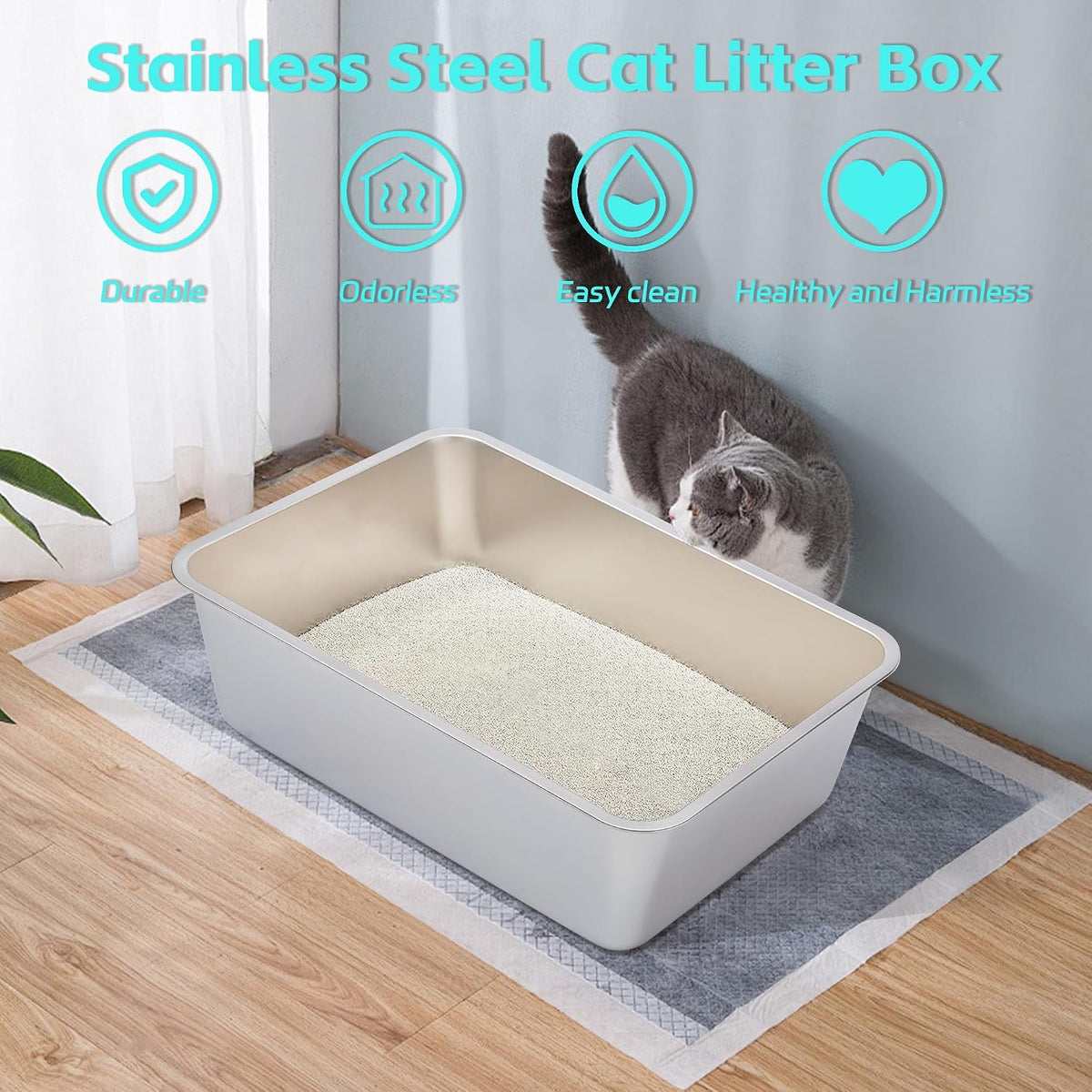 Stainless Steel Litter Box 2 Pack，Metal Litter Box - 2packs-XXL-8" H - image 4