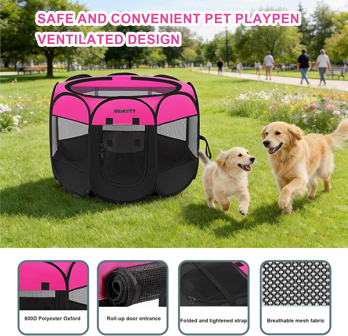 Dog Cat Playpen, Puppy Pet Crate Tent Cage - Rose / S(29"L x 29"W x 17"H) - image 4