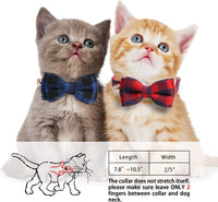 2 Pack/Set Cat Collar Breakaway with Cute Bow Tie and Bell for Kitty - Blue+Red / Plaid - image 2
