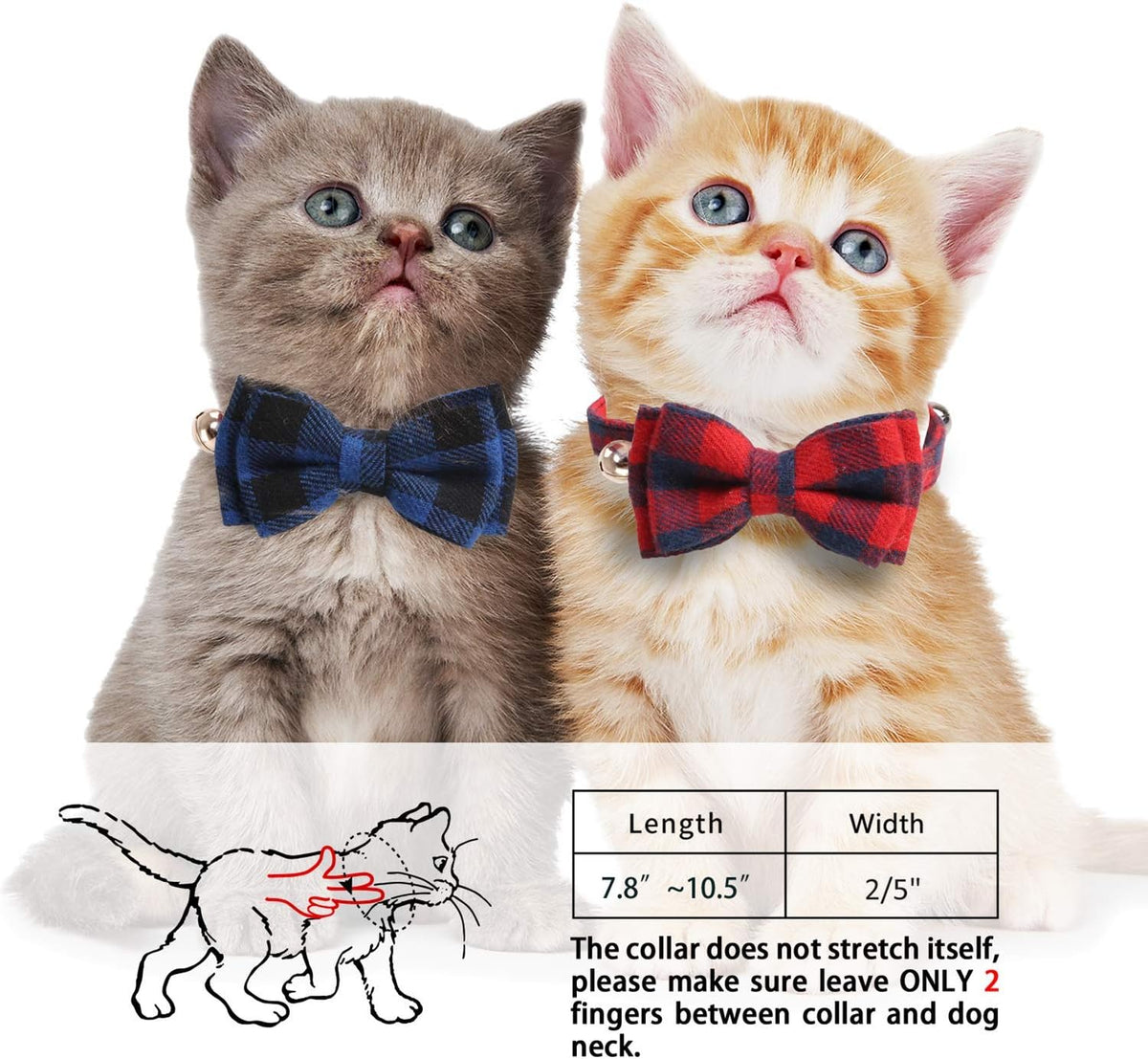 2 Pack/Set Cat Collar Breakaway with Cute Bow Tie and Bell for Kitty - Blue+Red / Plaid - image 2