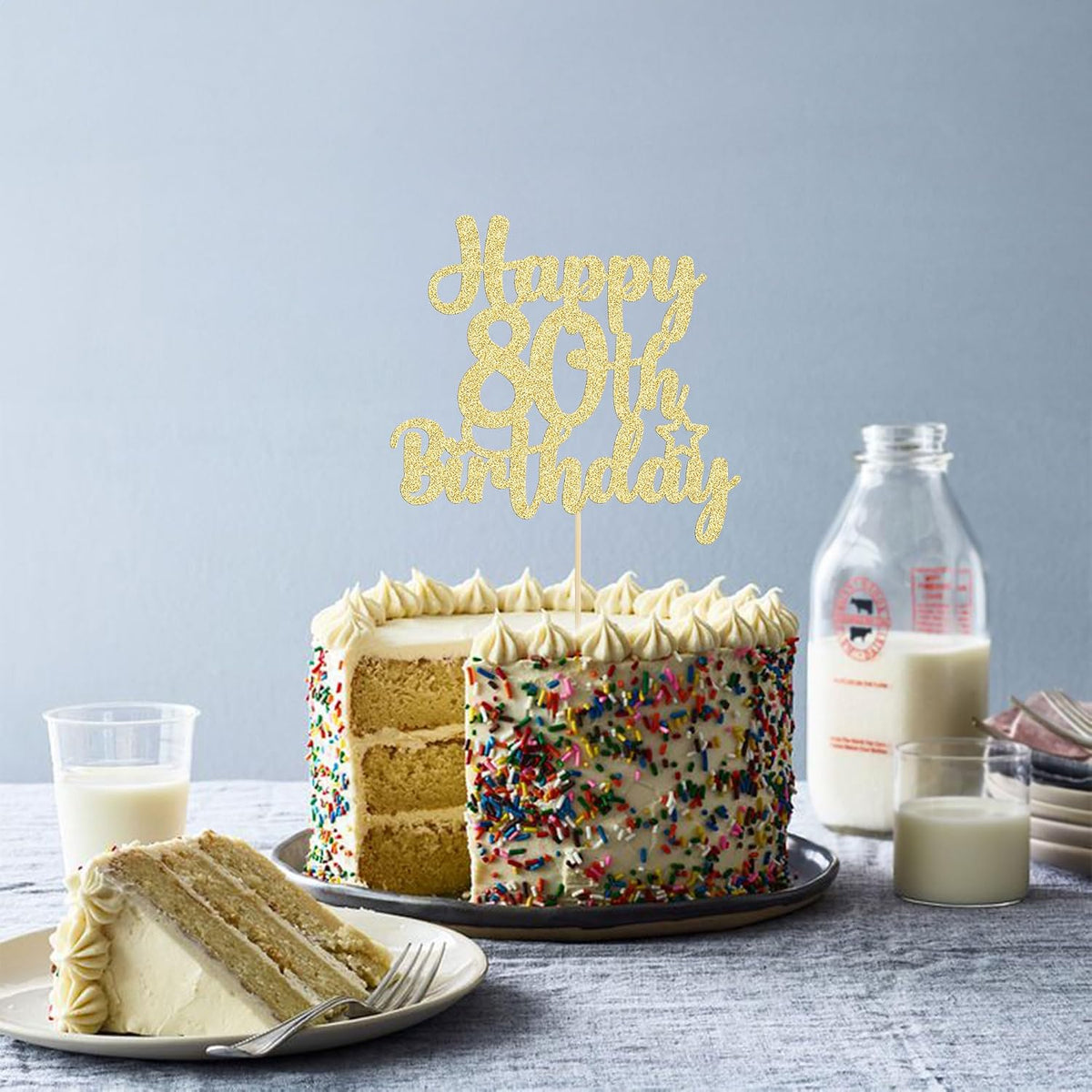 Gyufise 1Pc Happy 80th Birthday Cake Topper Glitter Cheers to 80 - 80th / Gold - image 4