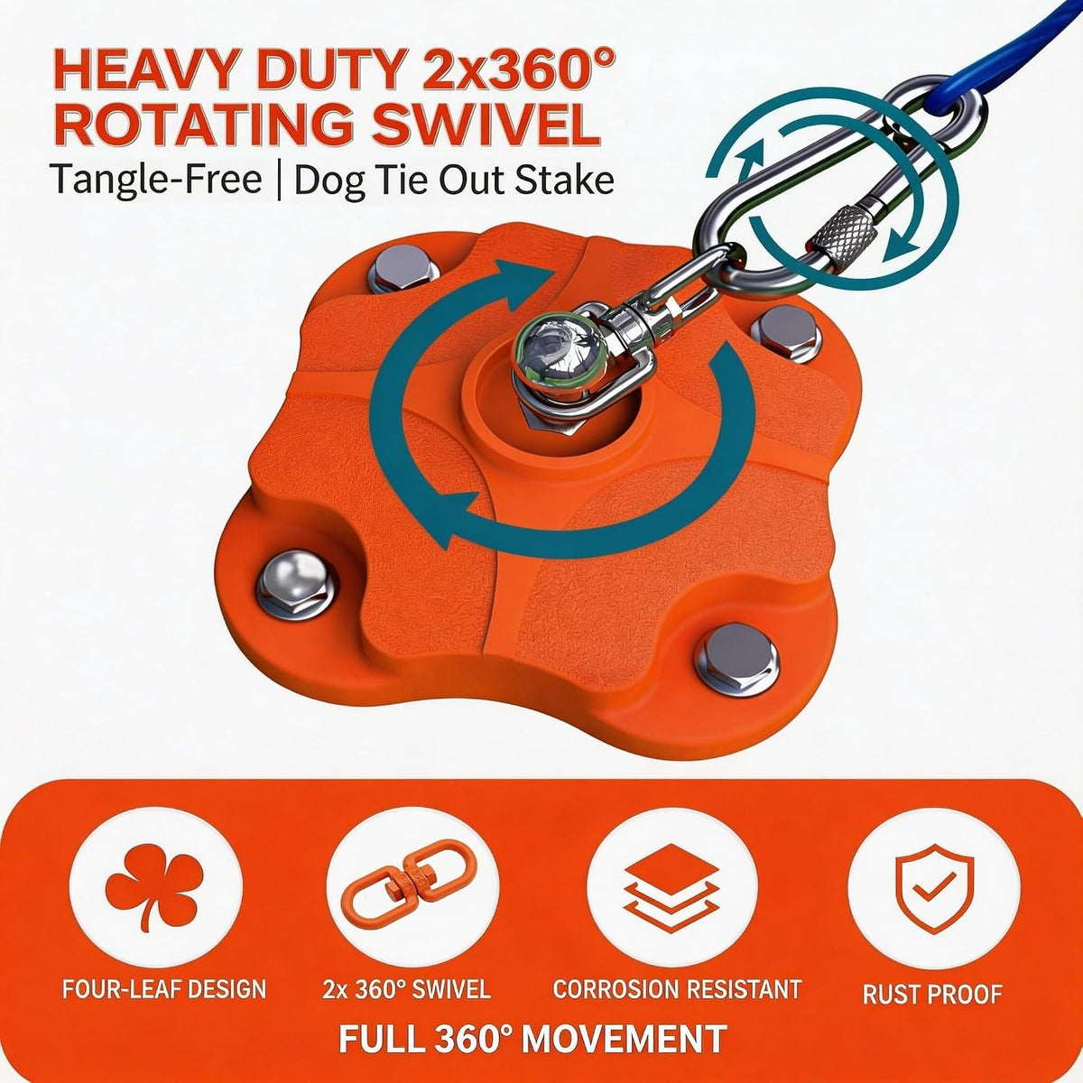 Heavy Duty Dog Tie Out Stake for Outside - Dog Stake + 20ft Cable/200lbs - image 3