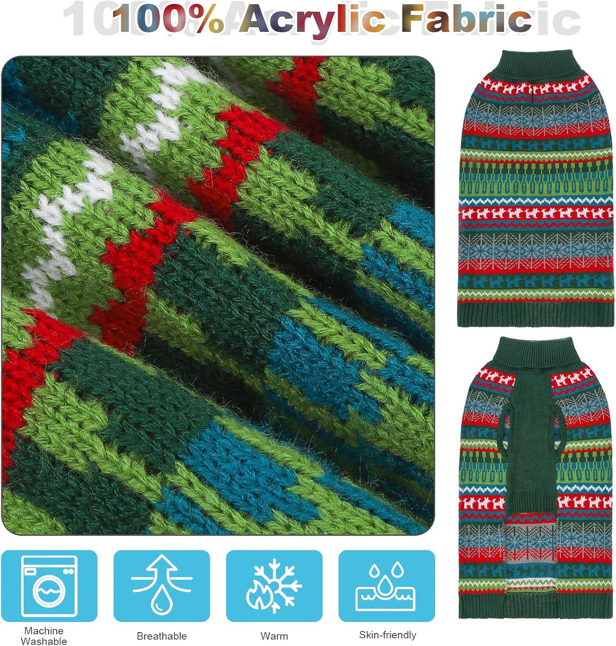 Dog Sweater - Winter Coat Apparel Clothes with Colorful Stripes for Cold Weather – Essentials for Dogs - Medium/Large / Green - image 4