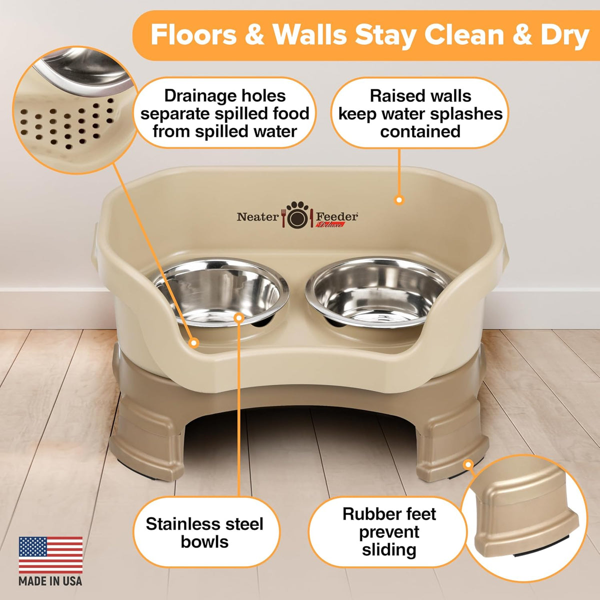 Neater Feeder Deluxe Mess-Proof Elevated Dog Bowls for Large Dogs - Small + Standard Bowl / Cappuccino - image 4