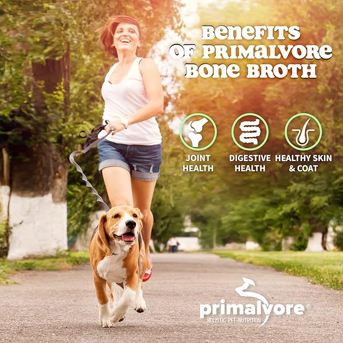 Primalvore Free-Range Bone Broth for Dogs &Cats, Mobility Formula w/Collagen Peptides to Help Support Hip & Joints, Digestion, Skin & Coat and Hydration, Human Grade, Made in USA. Chicken 6 Pack