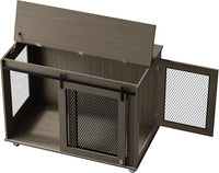 LINLUX 40 Inch Dog Crate Furniture, Wooden Heavy Duty Dog Kennel Indoor, Decorative Dog Cage Table for Large Medium Dogs, with Sliding Doors, Wheels and Flip-top Plate