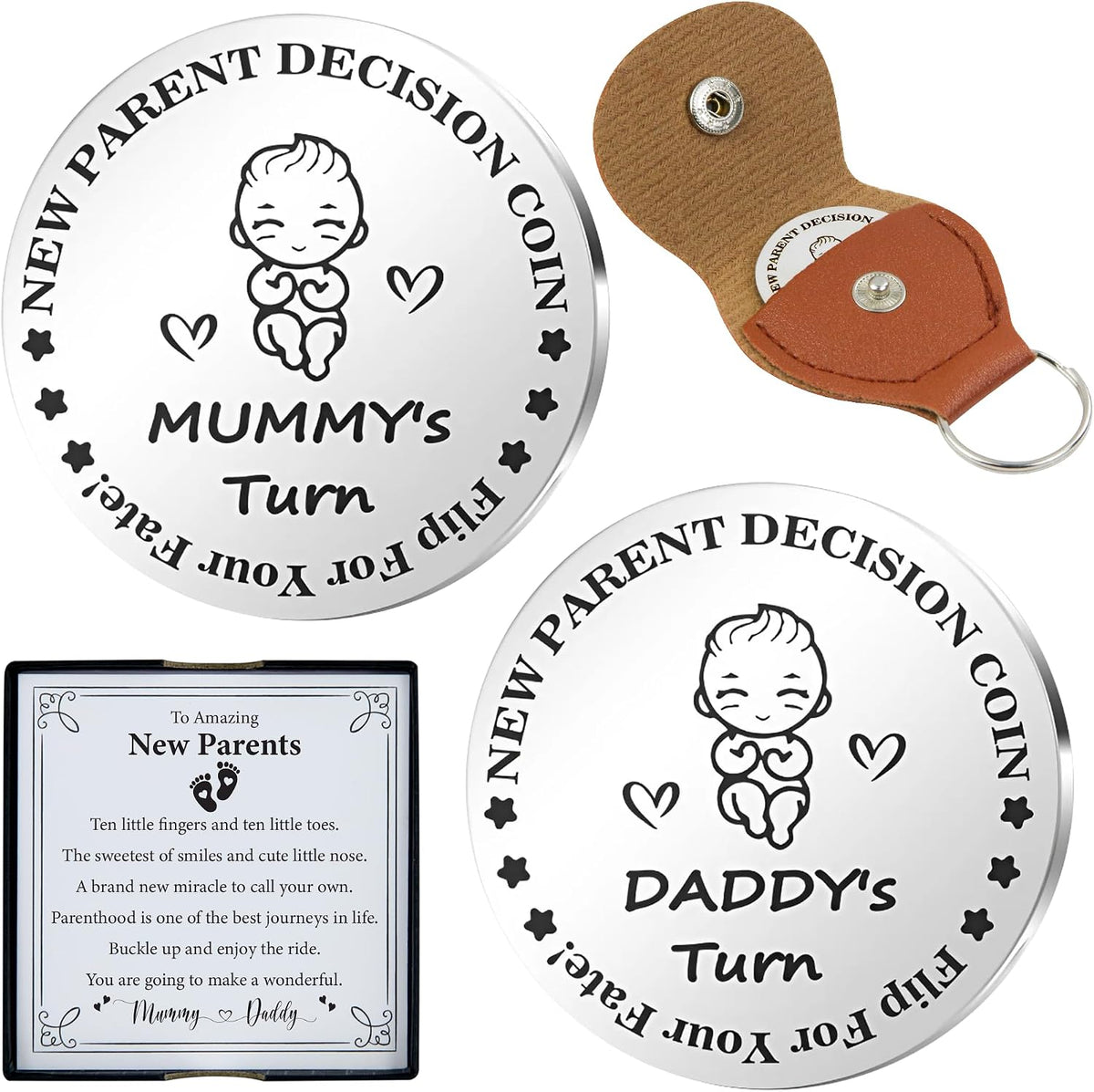 DESKINATOR new parent decision coin with poem card, leather pouch and gift box - view 2