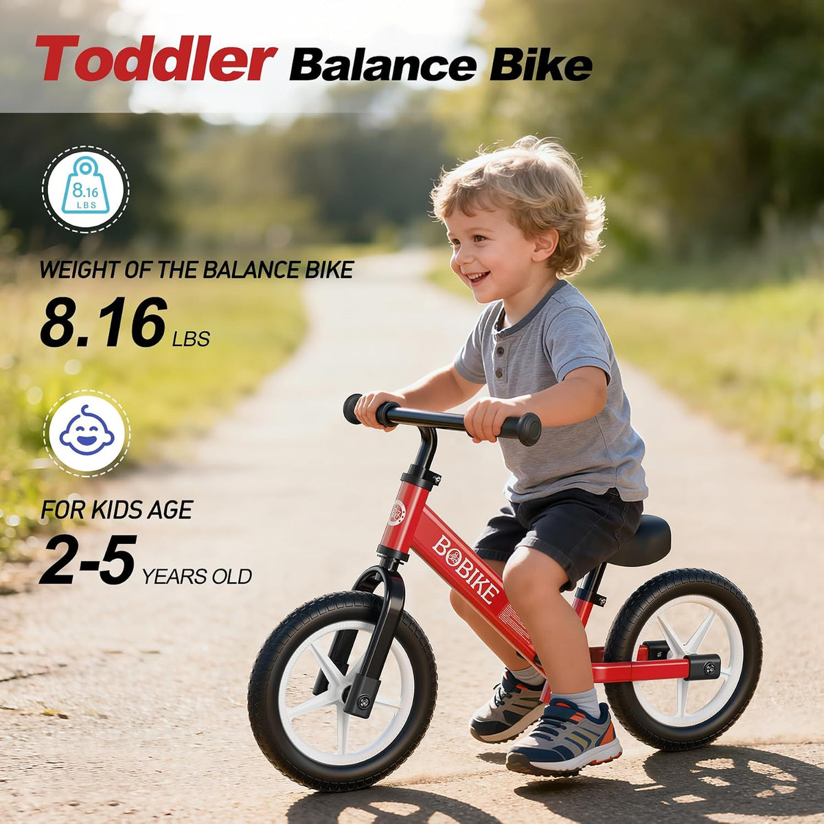 Bobike Toddler Balance Bike Toys for 1 to 4 Year Old Girls Boys - Red Balance Bike - image 2