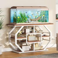 YITAHOME Heavy Duty 55-75 Gallon Fish Tank Stand with Power Outlet, Marble Aquarium Stand for Fish, Turtle, Reptile Terrarium, Shelves for Fish Tank Accessories Storage, 860LBS Capacity, White & Walnut