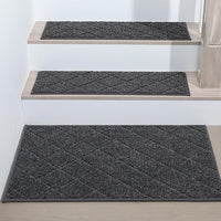 COSY HOMEER Edging Stair Treads Non-Slip Corner Indoor Stair Runners for Wooden Steps,Landing Slip Resistant Stair Rugs for Kids and Dogs, 100% Polyester TPE Backing,Black,20"X32"