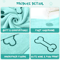 Tatuo 22 Pcs Dog Towels for Drying 20 x 40 Inch Pet Bath Towels - Teal / Bone Pattern - image 3