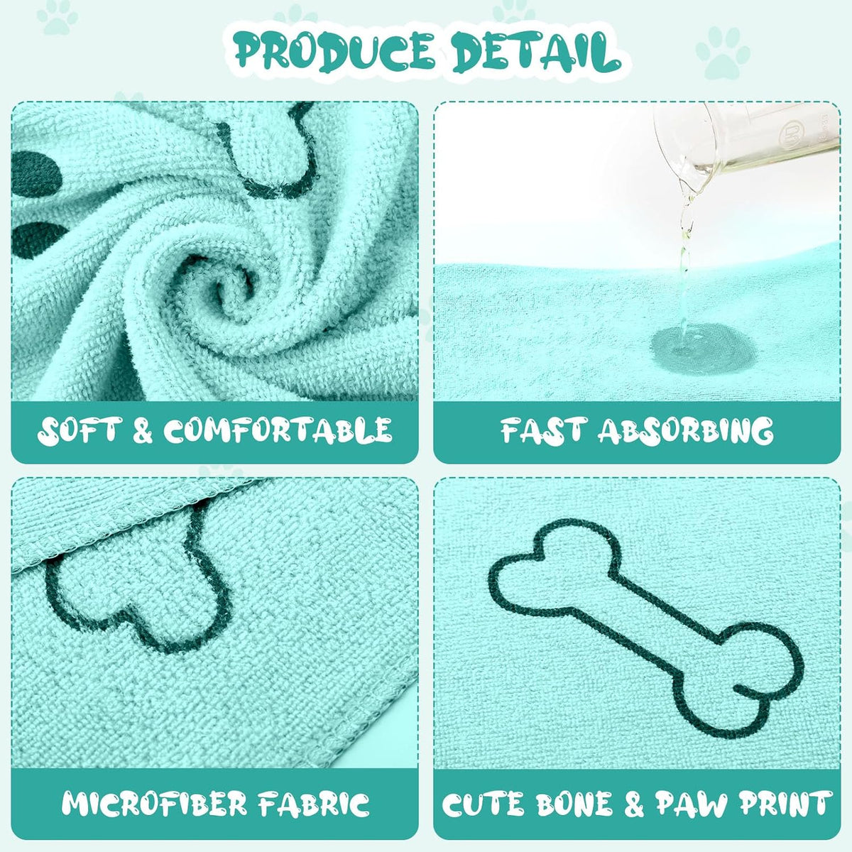 Tatuo 22 Pcs Dog Towels for Drying 20 x 40 Inch Pet Bath Towels - Teal / Bone Pattern - image 3