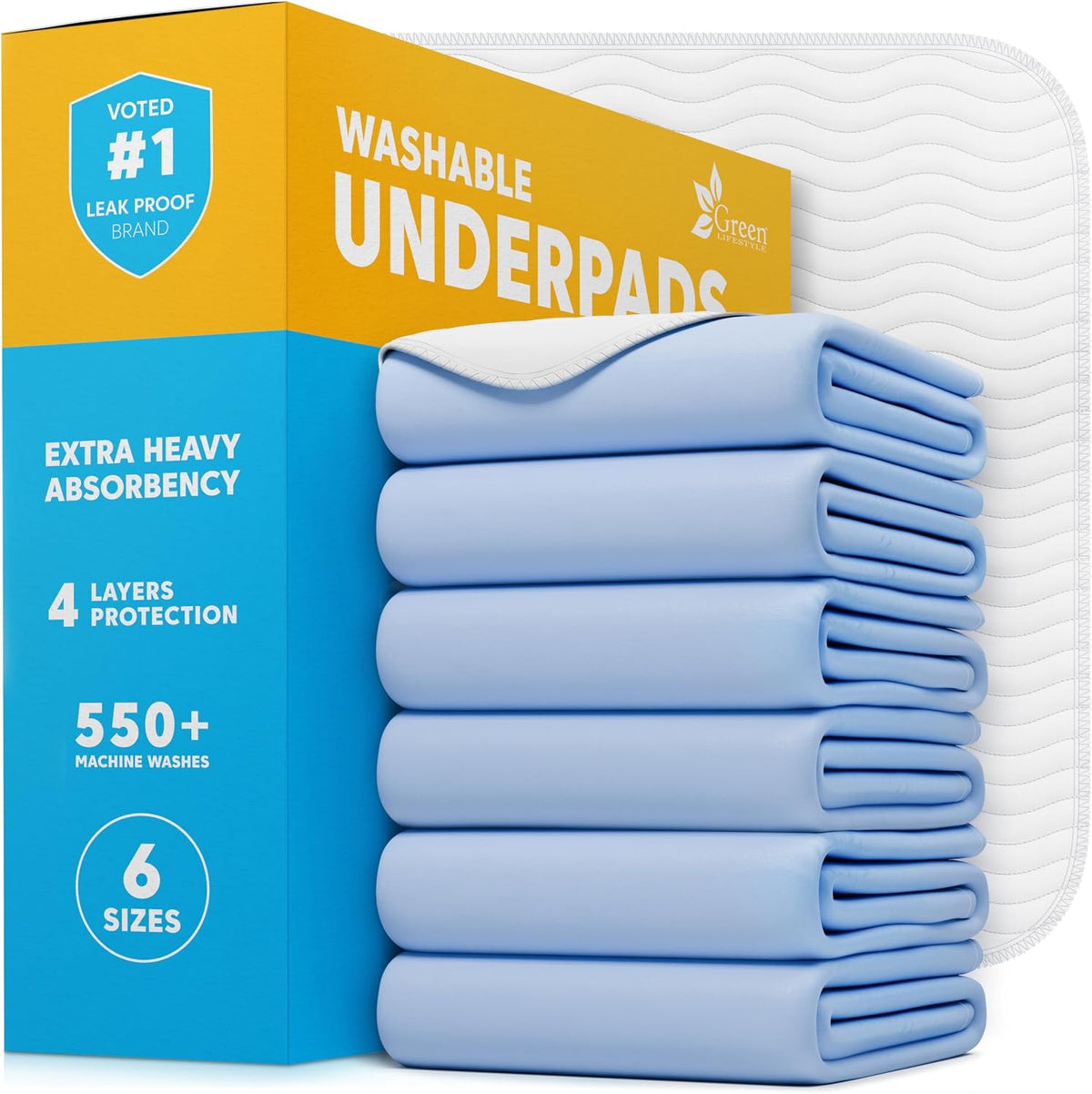 4 Pack Washable Pee Pads for Dogs 34"x36" - Blue/White / 6 Pack - 34x36