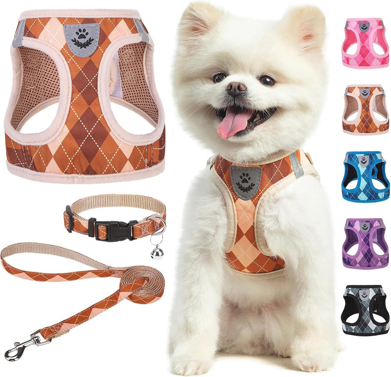 SCENEREAL Small Dog Harness Collar and Leash Set - Brown / XS: Chest Girth: 13"-14.5"