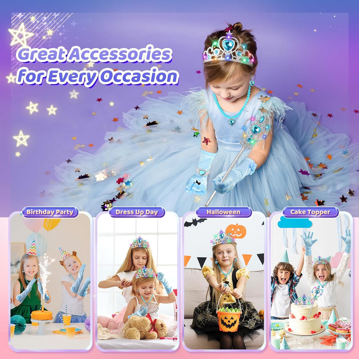 STOPKLAS 7-piece princess dress up set in pink with light-up tiara, wand and gloves - view 8