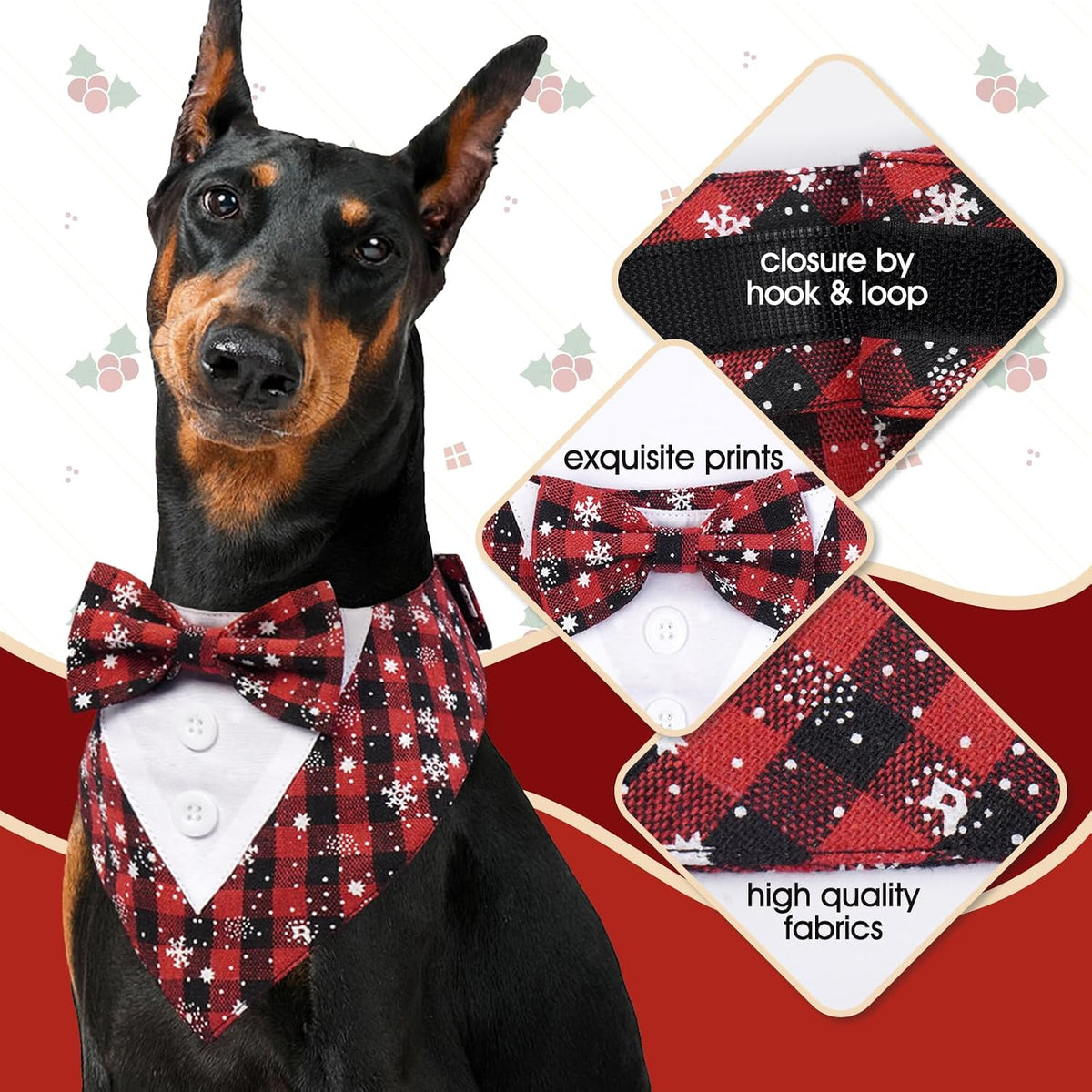 Dog Tuxedo for Small Dogs Valentines Bandana with Bowtie Wedding Tux – Essentials for Dogs - Christmas snowflake / Large - image 3