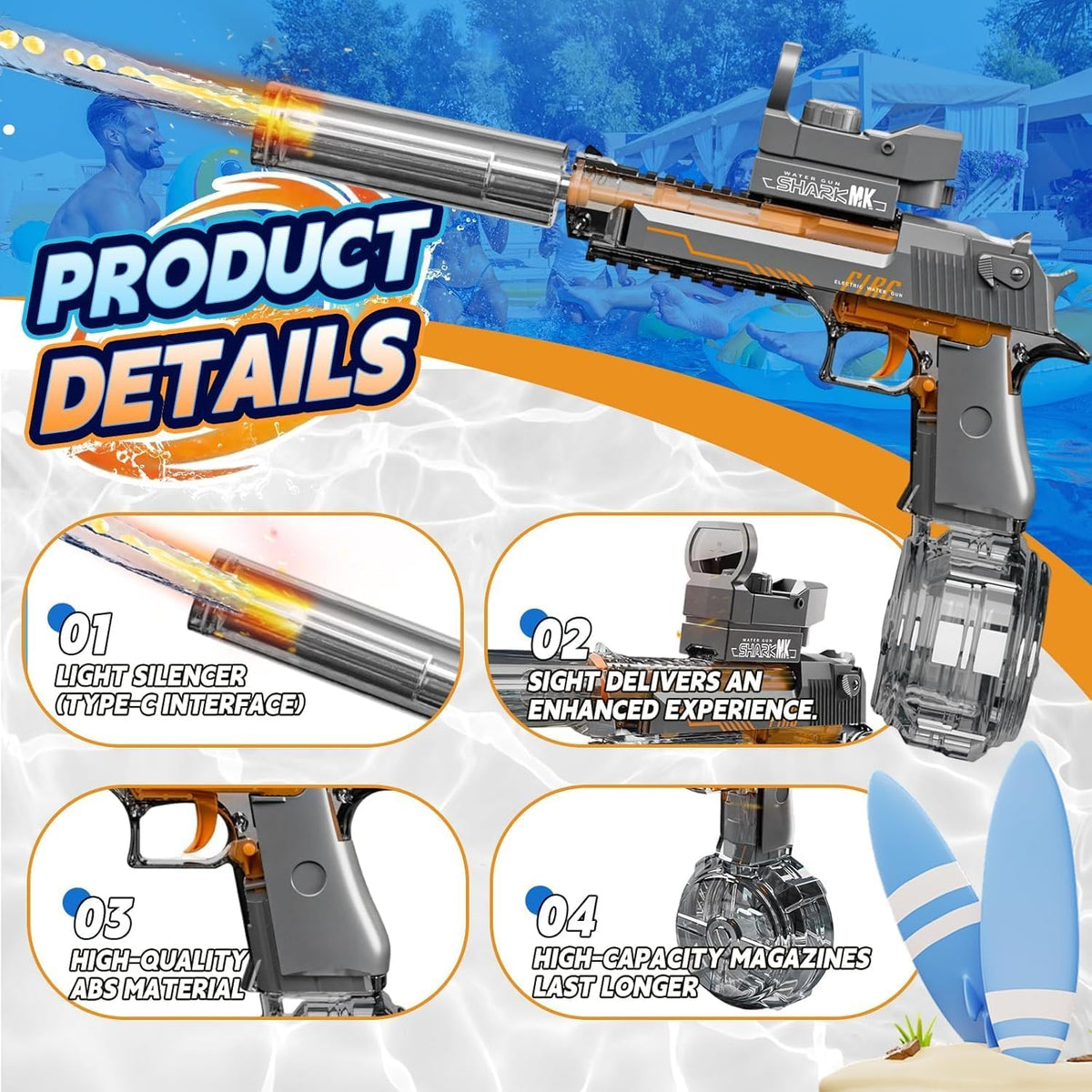 BESIBY electric water gun with transforming body, flashing lights and 400ML tank - view 30