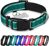 Reflective Neoprene Padded Dog Collar with Quick Release Buckle – Essentials for Dogs - Dark Emerald Green / XX-Small