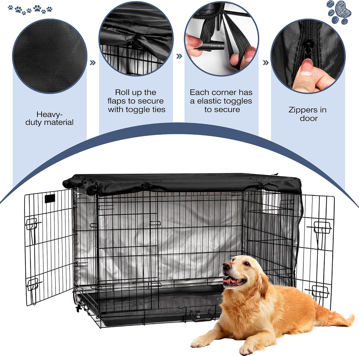 kefit Dog Crate Cover, Privacy & Light-Blocking Cover for Wire Dog Kennel/Cage, Fits Standard 48" - Black / 42 inch - image 4