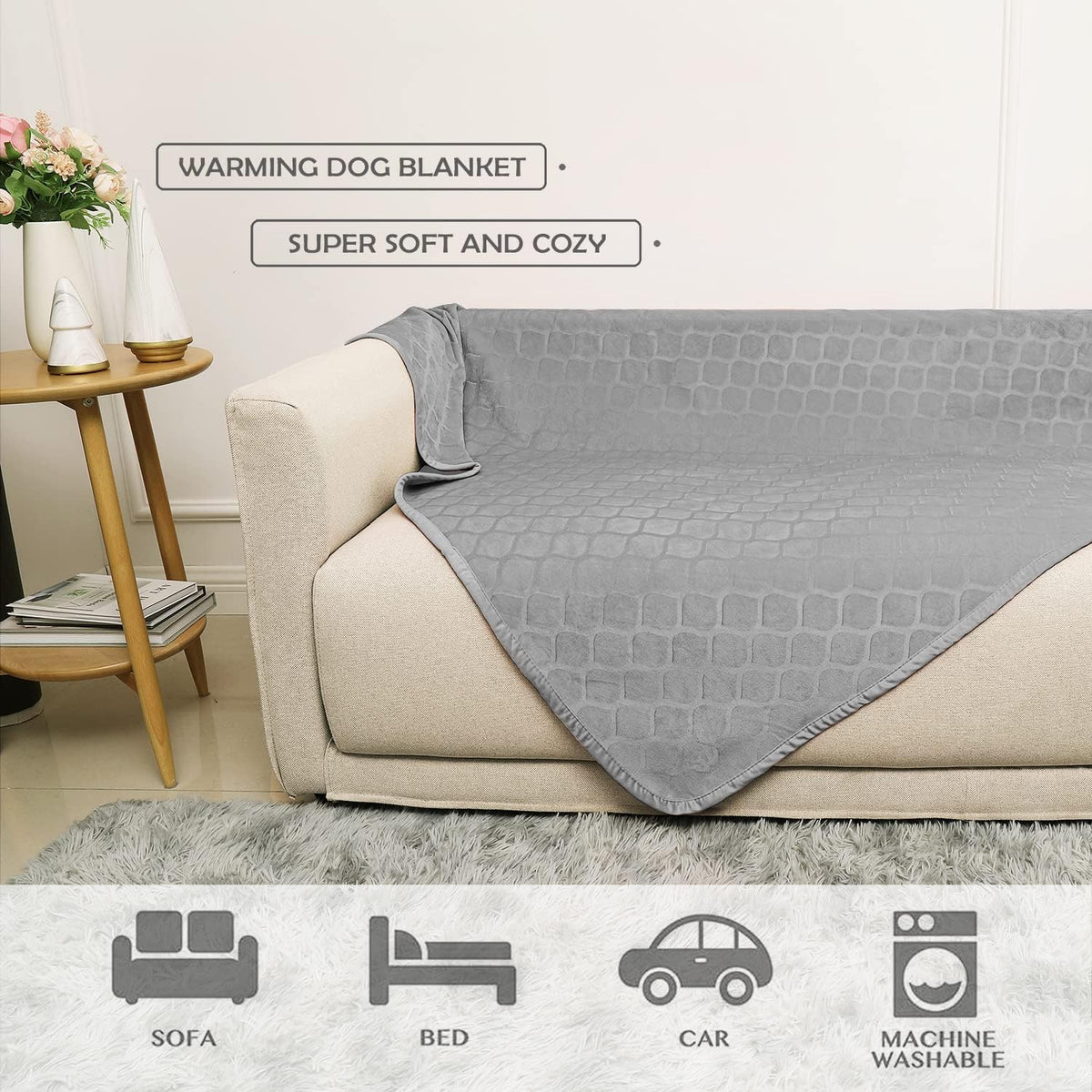 Waterproof Dog Blanket, Soft Reversible Throw for Couch & Bed Protection – Essentials for Dogs - Light Grey+grey / 30x70 Inch (Pack of 1) - image 2