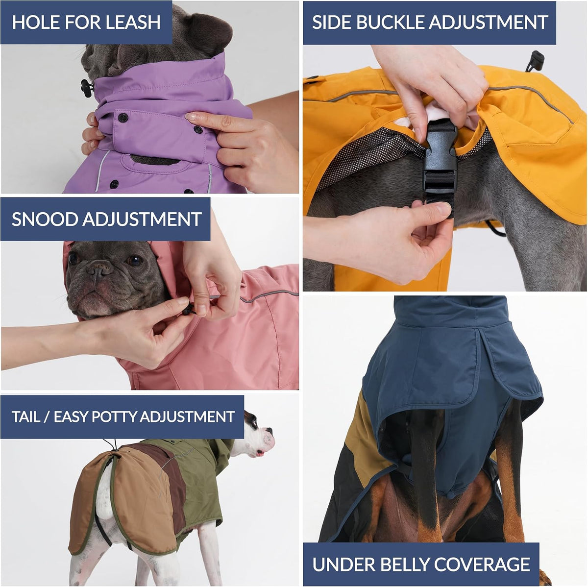 Spark Paws Dog Raincoat, Waterproof Rain Jacket w/Hood - Aqua White Purple / Medium - image 4